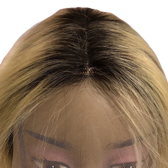 Ombre Blonde Wig HD Lace Front 100% Human Hair 1B/613 Dark Root T Part 12”Wig - Picture 5 of 11
